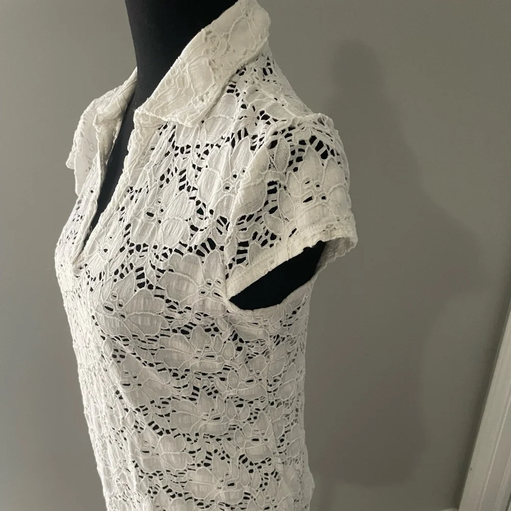 Maison Jules polo style lace look top in small - Picture 5 of 8